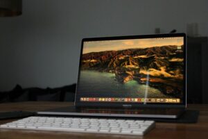 A black and silver laptop